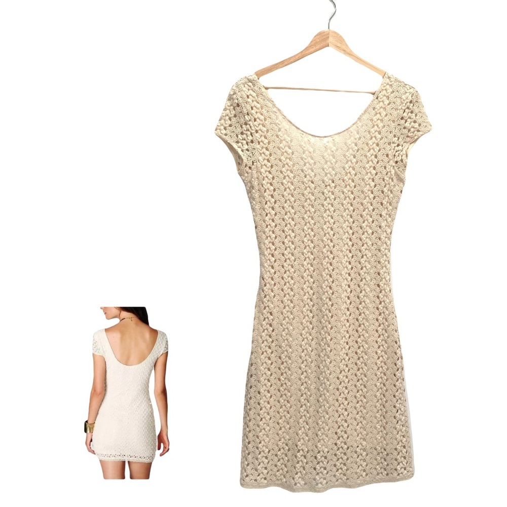 COPY - COPY - Free People Mini Dress Crochet Gypsy Cream Size Medium